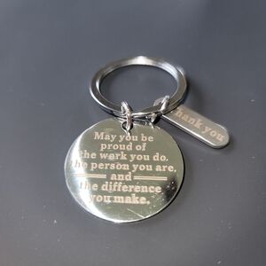 Thank You Keychain For Public Workers, Caretakers, Nurses, etc Silvertone Charm